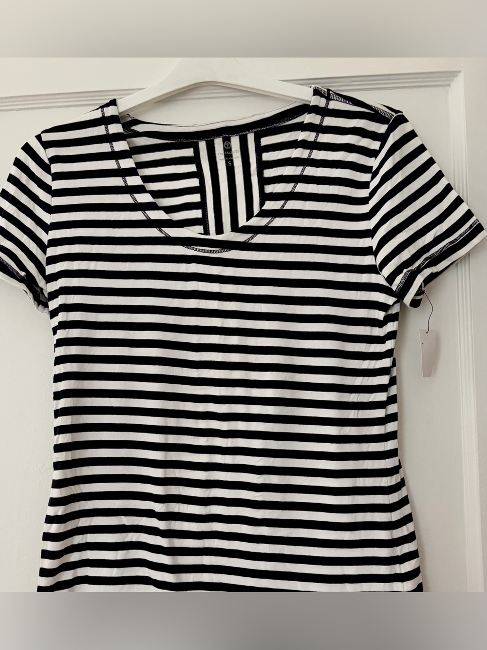 Talbots Black & White Striped Short Sleeve Tee - Crew Neck
